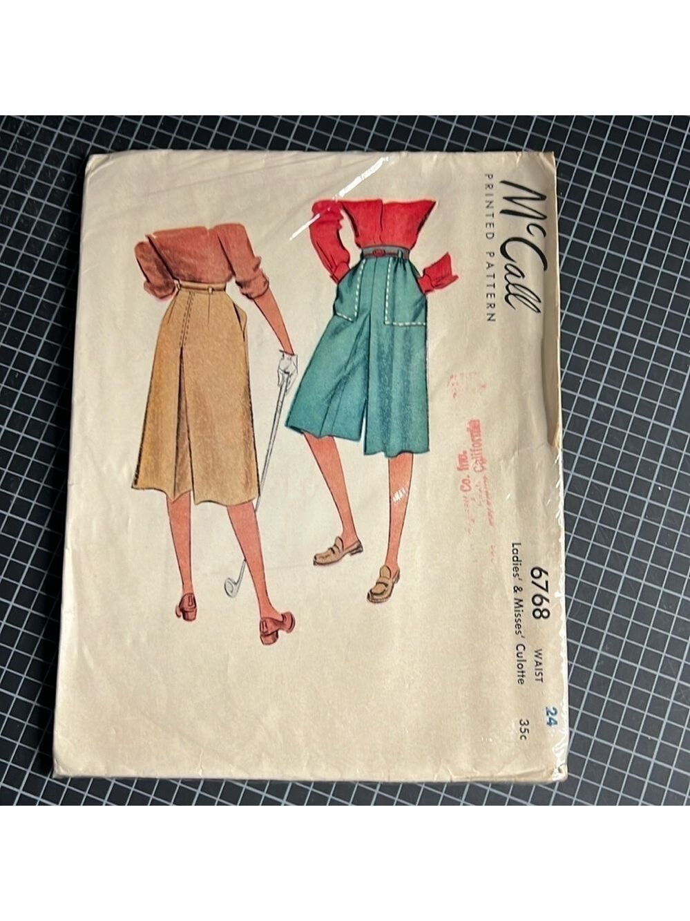 McCall’s sewing pattern, vintage,size-waist 24. Ladies & misses culotte.